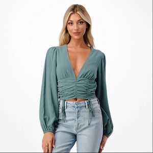 ruched long sleeve crop top
